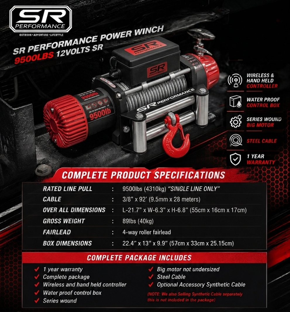 POWER WINCH STEEL CABLE 9500LBS 12V